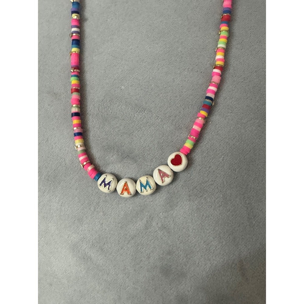 Kendra Scott Mama Heishi Bead Necklace Colorful Polymer Clay Gold Tone Heart - Picture 2 of 3
